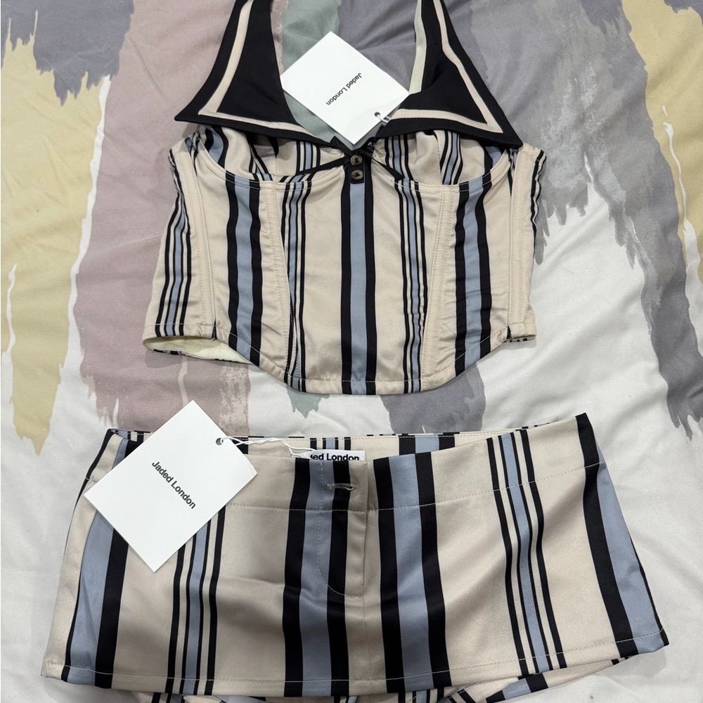 Jaded London Black and Cream Striped Mini Skirt